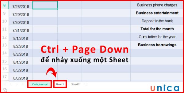 Excel có nhiều phím tắt để người dùng có thể chuyển đổi giữa các sheet