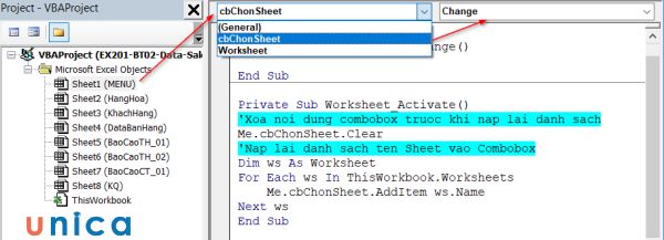 Dùng Combobox di chuyển sheet