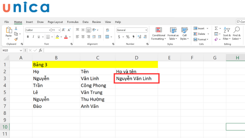 Kết quả thu được sau khi sử dụng toán tử & để gộp ô trong Excel