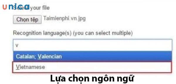 Chọn ngôn ngữ của tập tin ảnh muốn chuyển đổi