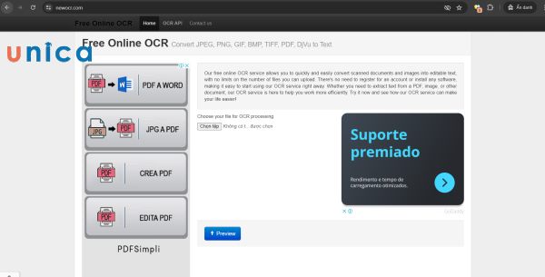 Cách chuyển file hình ảnh sang Word online trên Website newocr