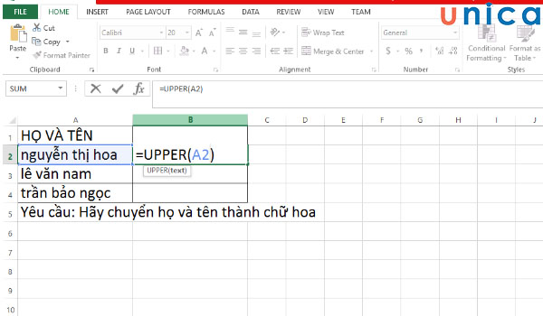 Nhập hàm UPPER