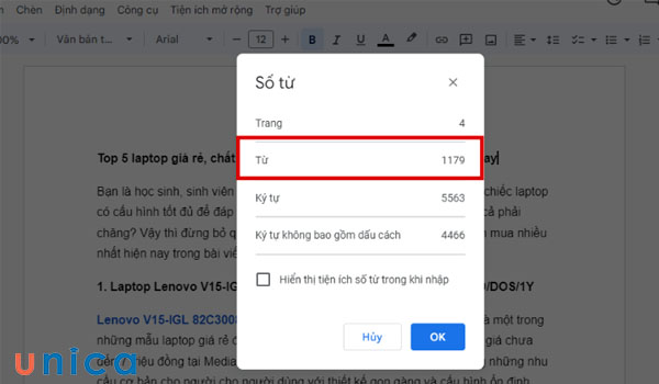 Xem số từ trong word