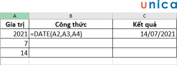 Công thức hàm date trong excel