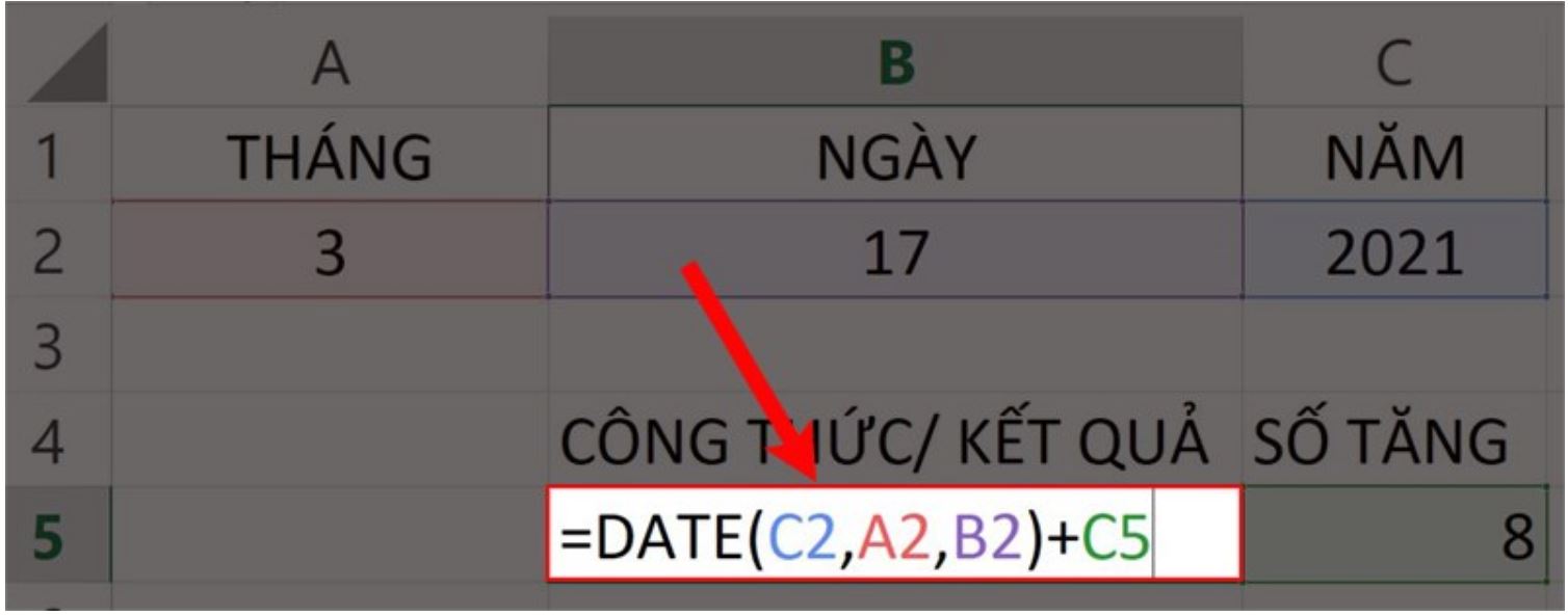 Nhập công thức hàm date