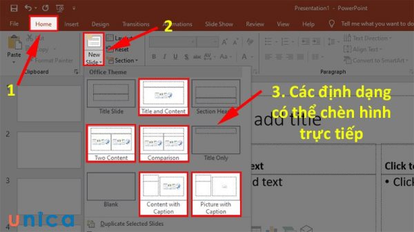 Tạo một slide mới có hỗ trợ hình ảnh