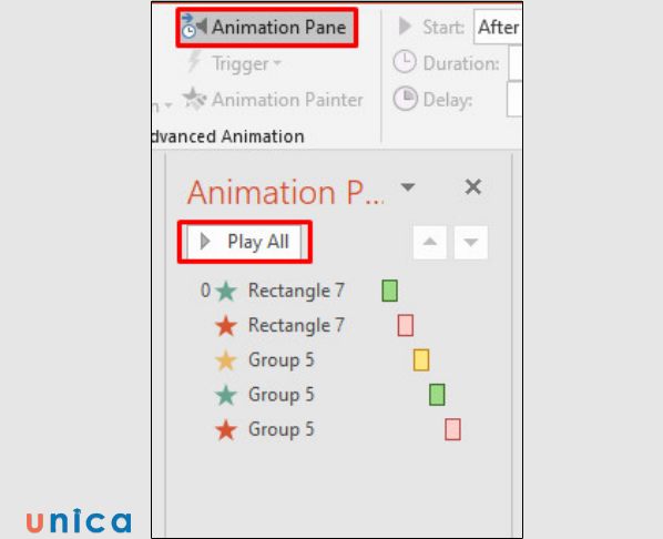 Nhấn Play All trong Animation Pane