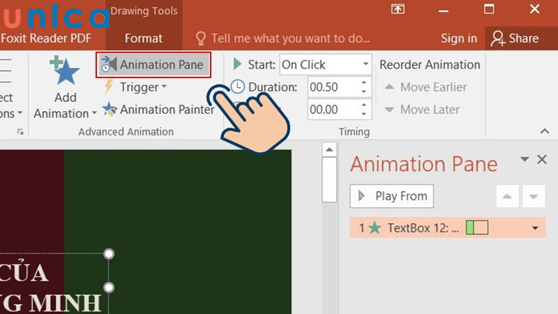 Thay đổi theo mong muốn của mình ở mục Animation Pane