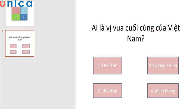 Tạo 4 hình chữ nhật tương ứng với 4 đáp án