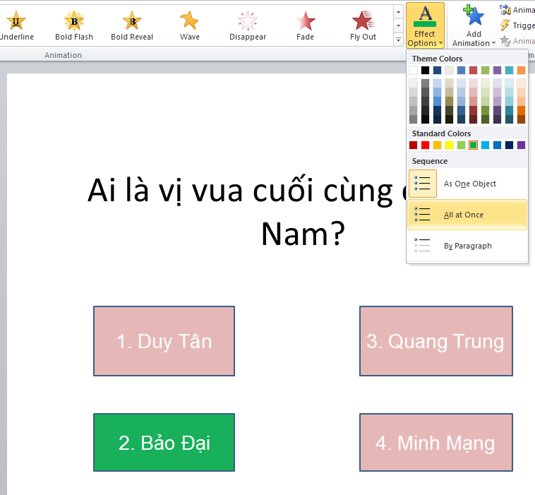 Chọn màu xanh lá