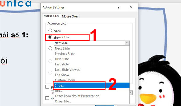 Chọn slide trong Hyperlink to