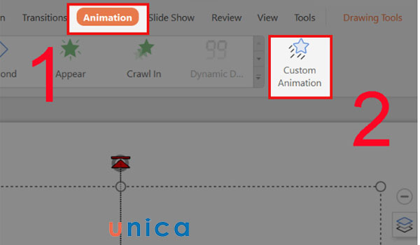 Chọn Custom Animation để xem thêm hiệu ứng