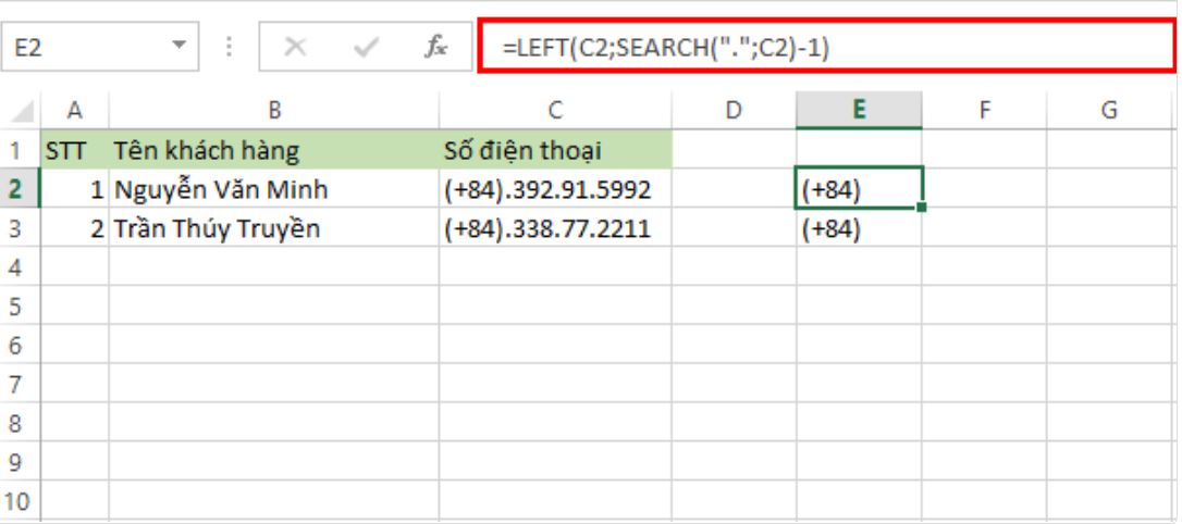 Lọc đầu số điện thoại trong Excel