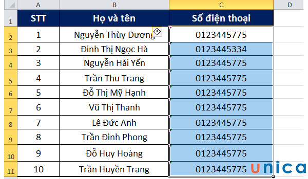 Kết quả nhập số điện thoại