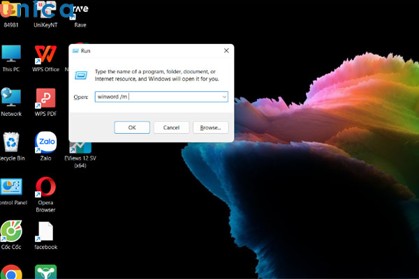 Nhập winword/m vào hộp thoại