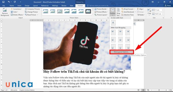 Nhấp vào More Layout Options… để mở hộp thoại Layout
