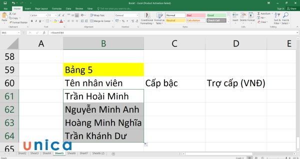 Kết quả nhập công thức và kéo thả chuột