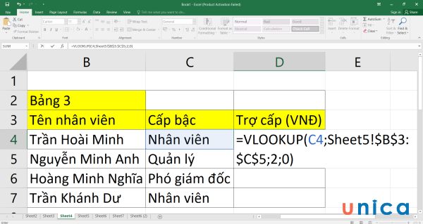 Nhập công thức VLOOKUP vào ô D4