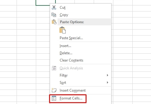 ấn chuột phải và chọn “Format Cells”