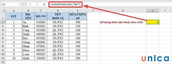 Dùng countif để tính toán trong excel