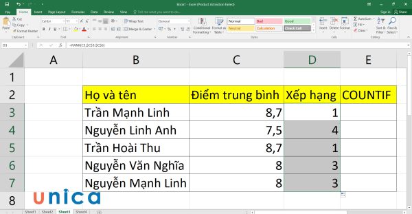 Copy công thức xuống các ô bên dưới