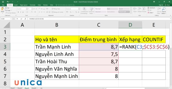 Nhập công thức rank