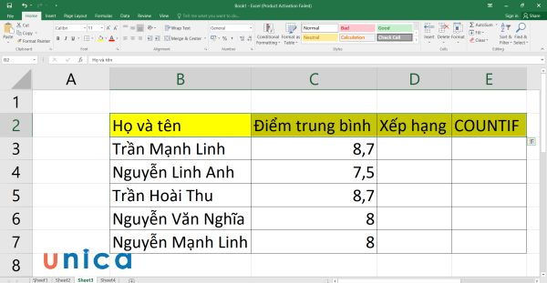 Cho bảng dữ liệu