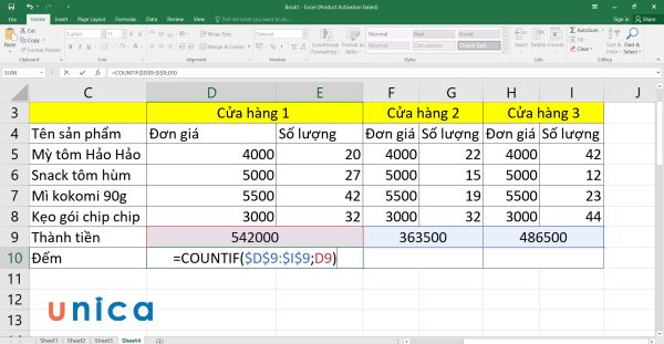 Nhập công thức COUNTIF