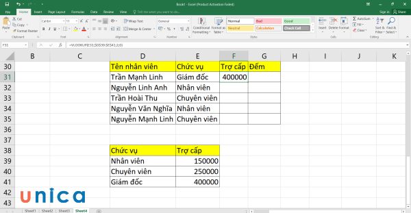 Kết quả sau khi nhập VLOOKUP