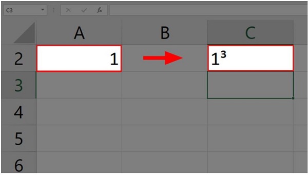 Sử dụng hàm để viết số mũ trong Excel