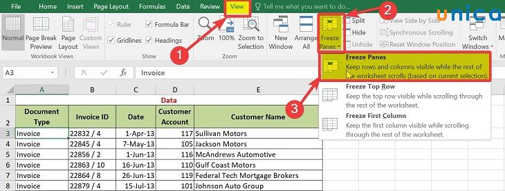 Thao tác khoá nhiều dòng trong excel 