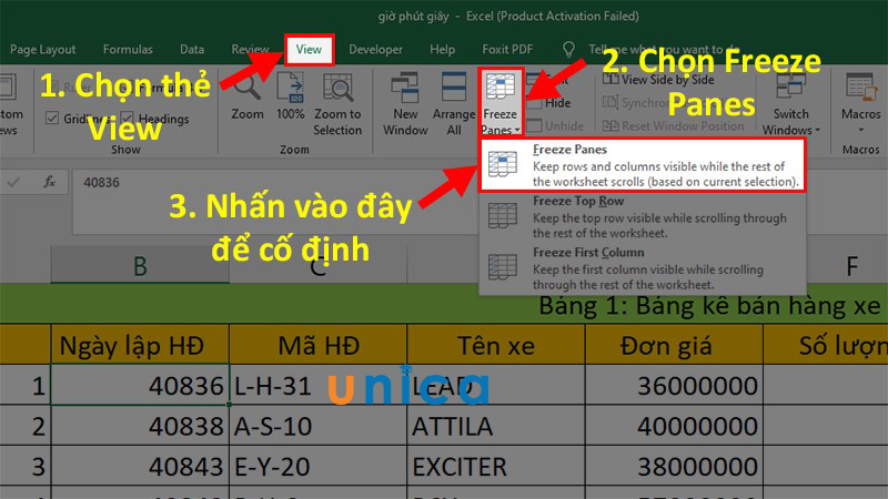 Thao tác cố định nhiều vùng trong Excel