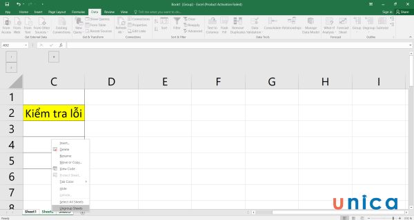 Chọn Ungroup Sheet