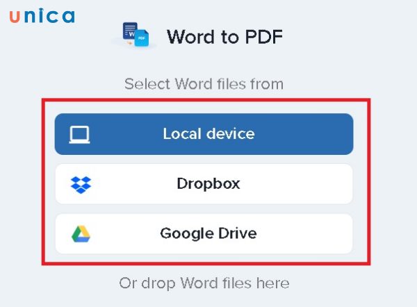 Nhấn vào Local device/Dropbox/Google Drive