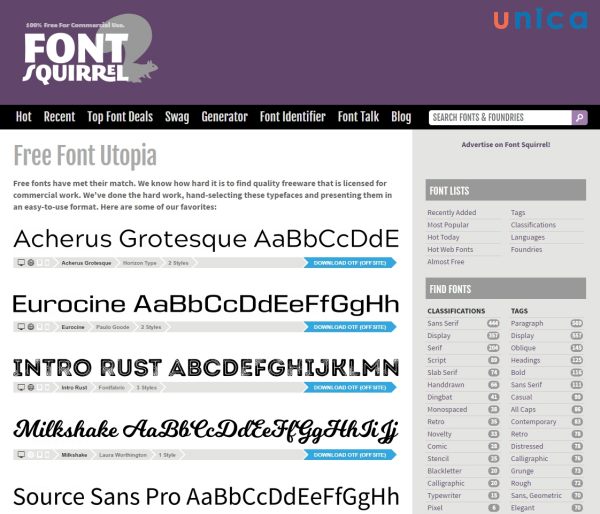 Font Squirrel là một trang web cung cấp các font chữ miễn phí và có giấy phép sử dụng thương mại