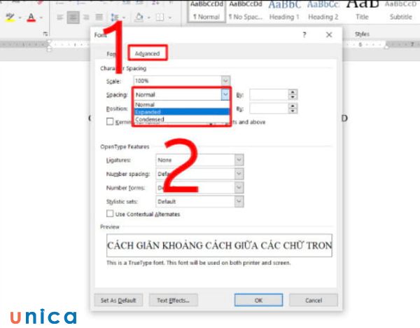 Chỉnh mục Spacing