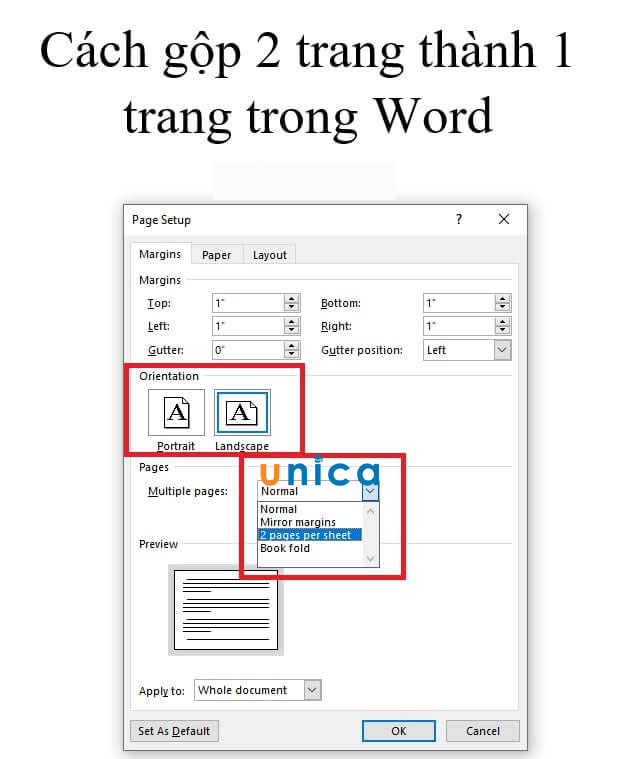 Chuyển từ Normal sang 2 pages per sheet