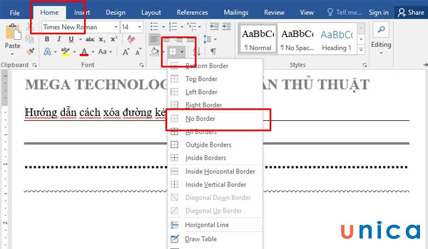 Thao tác xoá đường kẻ bảng trong word