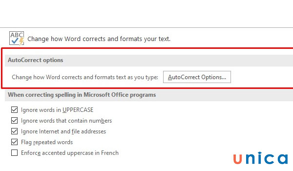 Chọn AutoCorrect Options