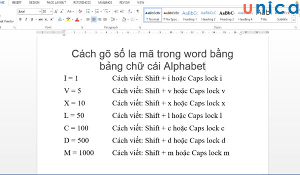 Cách gõ số la mã trong word bằng bảng chữ cái Alphabet