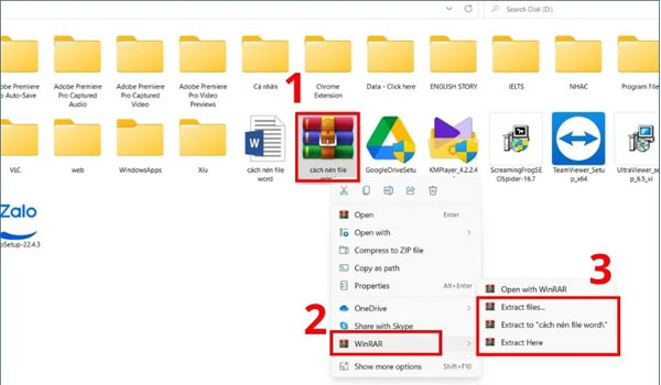 Chọn Extract Here để giải nén tệp tin