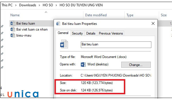 Dung lượng file word sau khi đã nén hình ảnh.