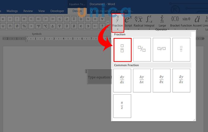 Viết phân số bằng công cụ Equation - Hình 2