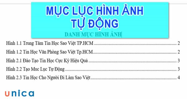 Mục lục hình ảnh giúp văn bản đáng tin cậy và chuyên nghiệp hơn