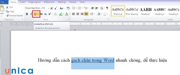 Gạch chân trong Word cả dấu cách