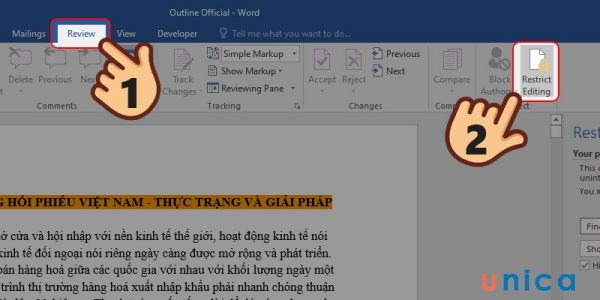 Chọn tiếp Restrict Editing