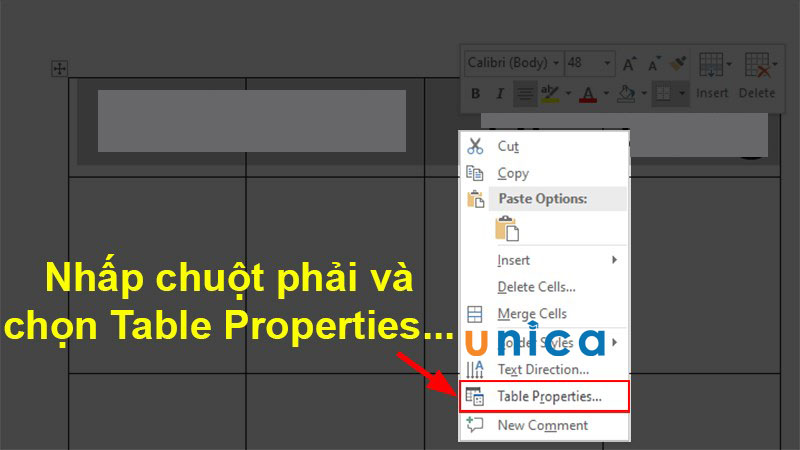 Chọn vào Table properties