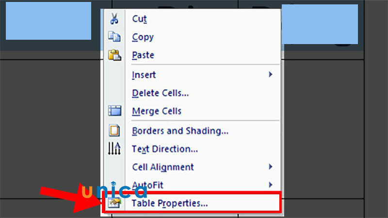 Nhấn mục Table properties