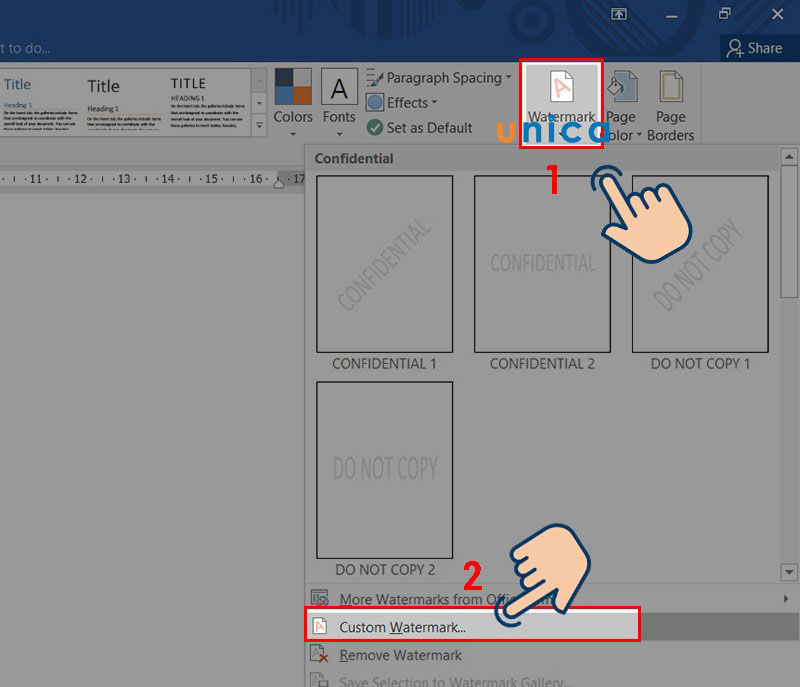 Nhấn Custom Watermark