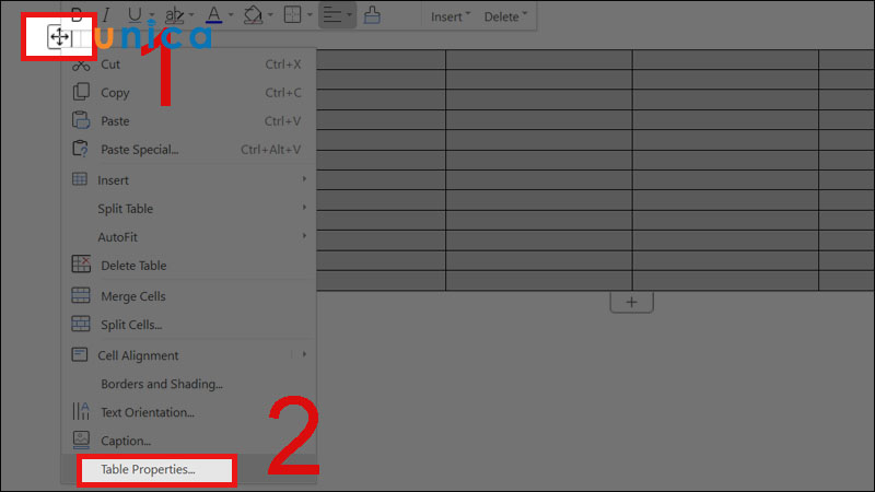 Nhấn vào Table Properties